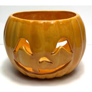 Vtg Halloween Ceramic Pumpkin Jack-O-Lantern Small Bowl Hand Made